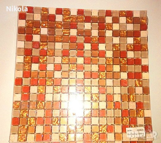 Мозайка от камък и съкло - 2бр. бежово, оранжаво златистата гама 30/30см, снимка 7 - Строителни материали - 28670631