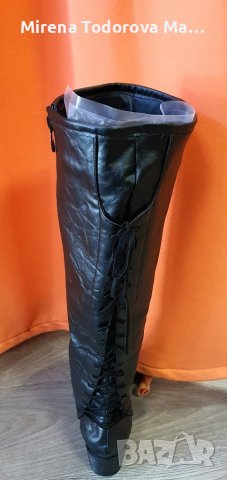 Кожен ботуш 40 номер с връзки и цип, снимка 2 - Дамски ботуши - 38755084