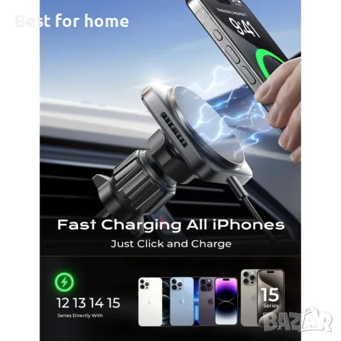 Магнитно бързо зарядно/ стойка за телефон от М6 15W , снимка 7 - Зарядни за кола - 48821616