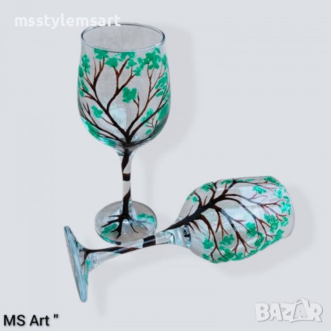 Ръчно рисувани чаши за вино , снимка 4 - Чаши - 39062654