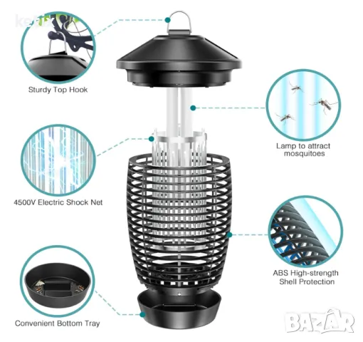Електрическа лампа за унищожаване на насекоми с кука, снимка 2 - Други стоки за дома - 49570399