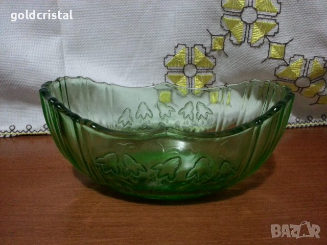 Ретро стъклена купа фруктиера зелено стъкло , снимка 5 - Антикварни и старинни предмети - 43689561