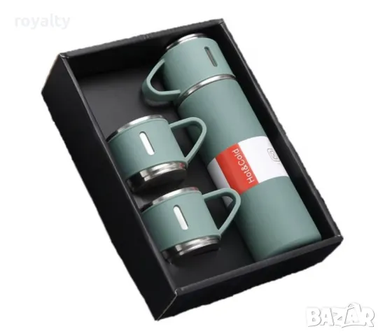 Подаръчен комплект термос с 3 чаши, зелен, розов, сив, снимка 9 - Други - 49305278