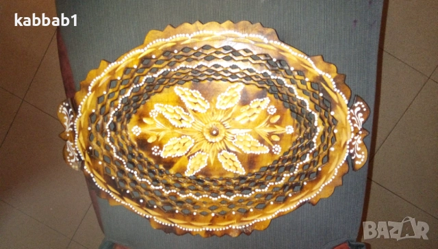 Декоративна дървена купа или чиния ръчно направена 38см / 27см