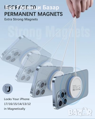 Ново Магнитно зарядно с LED и USB-C/А входове за iPhone MagSafe Айфон 15W, снимка 5 - Аксесоари за Apple - 52532722