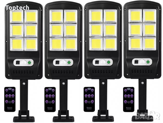 4 броя 500W LED Соларна лампа COB със сензор за движение, стойка и дистанционно, снимка 1