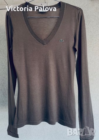 Тънка блуза LACOSTE цвят капучино, снимка 3 - Блузи с дълъг ръкав и пуловери - 40313633