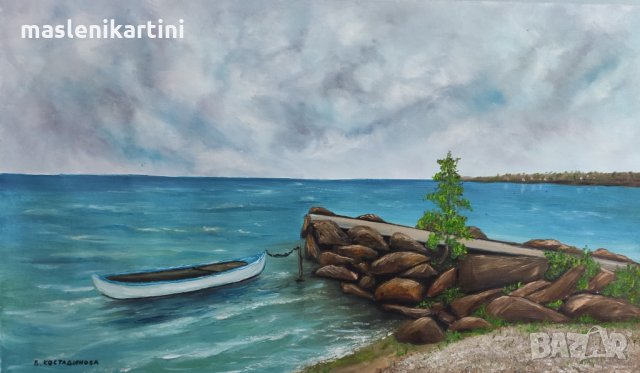 Маслена картина море и лодка