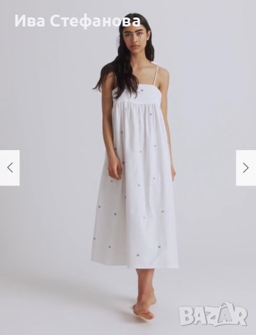 Памучна нова дълга елегантна рокля с бродирани акценти теменужки , снимка 7 - Рокли - 43613189