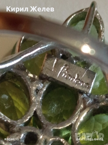 Ефектен сребърен пръстен Trifari с множество камъни ОЛИВИН подходящ аксесоар за ежедневието 27102, снимка 5 - Пръстени - 52960665