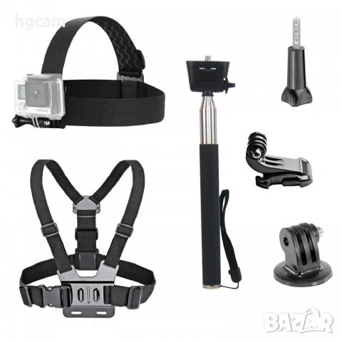 Комплект аксесоари 3 в 1 Plus нагръдник, челник и стик за GoPRO