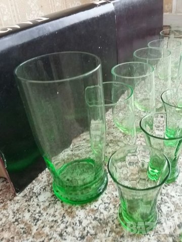 Чаши от зелено стъкло , снимка 4 - Антикварни и старинни предмети - 38184618