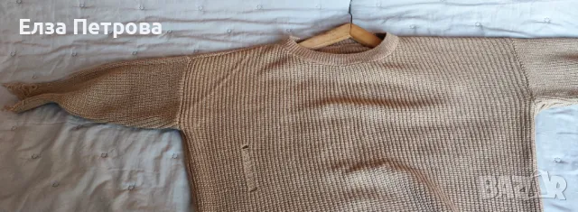 Вълнена дамска зимна блуза/пуловер цвят капучино с накъсано, снимка 3 - Блузи с дълъг ръкав и пуловери - 48163358