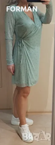 Зелена рокля на ситни цветчета тюл с подплата , снимка 6 - Рокли - 48439083