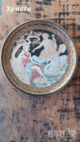 чиния за стена, порцелан, Гърция, ръчно рисувана и 24 карата злато