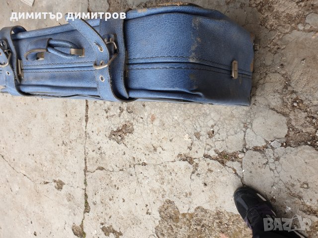 Куфар Ретро син кожен, снимка 3 - Антикварни и старинни предмети - 28048500