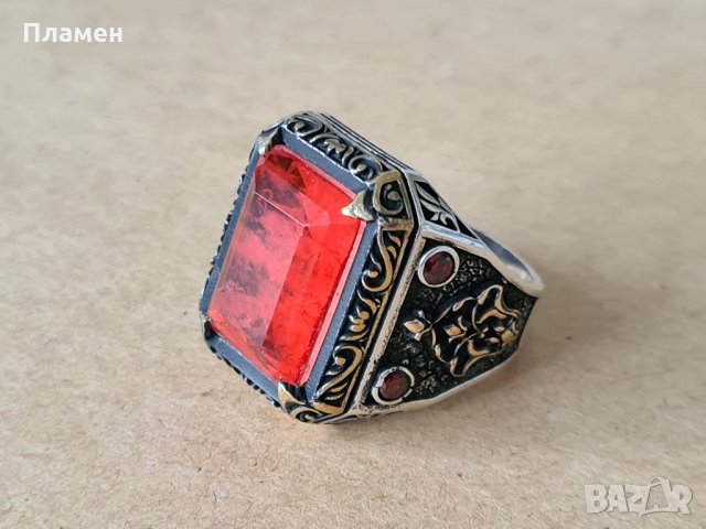 мъжки сребърен пръстен с червен камък в Пръстени в гр. Плевен - ID35124628  — Bazar.bg