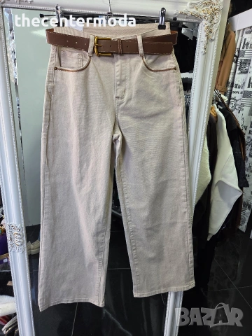 Бели дънки с кафяв колан , снимка 5 - Дънки - 53535874