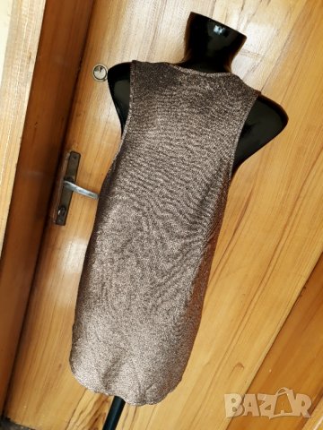 Мъхест потник туника в кафяво със сребрист ефект Л, снимка 3 - Туники - 32844339