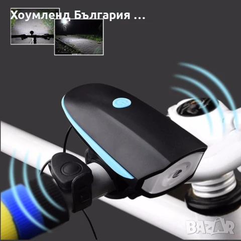 Мощен водоустойчив фар за велосипед с вграден клаксон и презаредима ба, снимка 2 - Велосипеди - 50273202