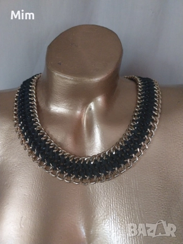 Колие от синджири с вплетена кожа , снимка 3 - Колиета, медальони, синджири - 52016380