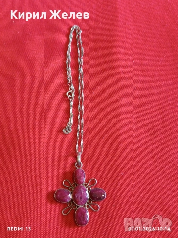 Етно сребърно колие с висулка с фасетирани Рубини ювелирна изработка 52525, снимка 4 - Колиета, медальони, синджири - 53016137
