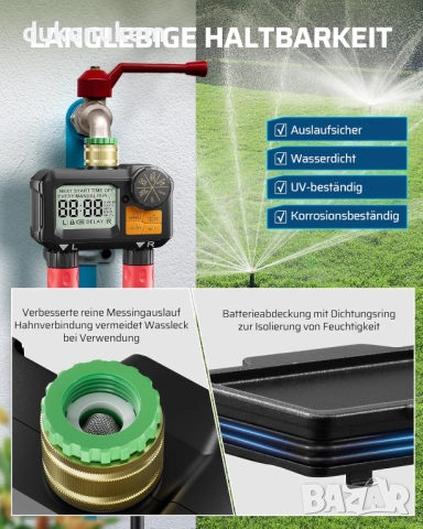 Програматор, таймер за напояване, 2 изхода, автоматично и ръчно поливане, снимка 5 - Напояване - 52535415