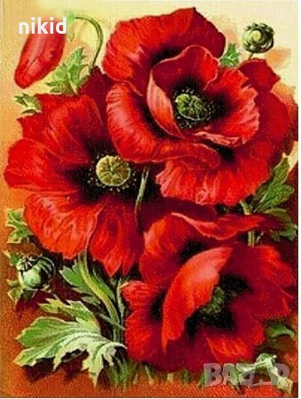 Макове 5D гоблен диамантен гоблен картина мозайка за направа по схема с камъчета