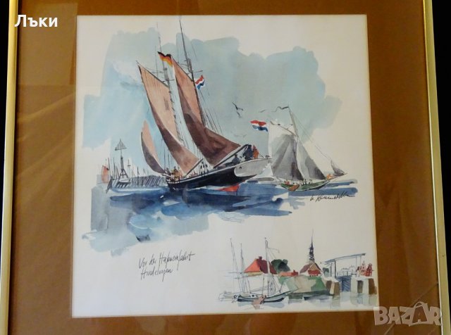 Картина кораби скандинавски художник. , снимка 2 - Картини - 26539247