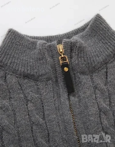 Мъжки моден трикотажен пуловер с дълги ръкави и цип, 4цвята, снимка 4 - Пуловери - 42708061