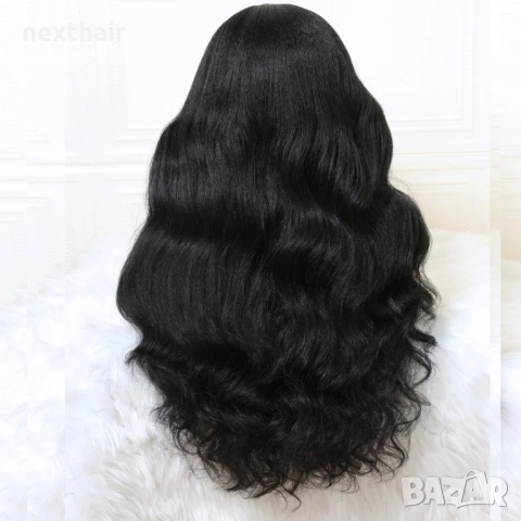 70 см Черна чуплива Yaki перука с дантела 13x4, снимка 3 - Аксесоари за коса - 51033992