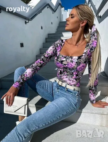 Флорално боди в комплект с пандела за коса Два цвята , снимка 2 - Тениски - 49853735