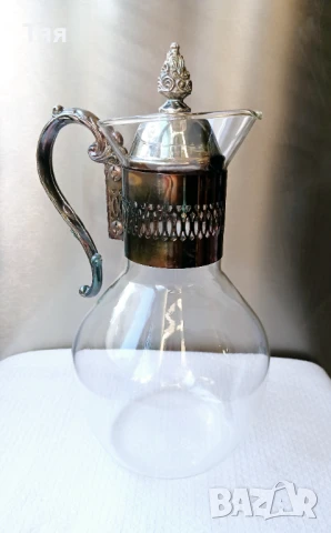 Винтидж стъклена кана с метална дръжка и капак , снимка 2 - Антикварни и старинни предмети - 51244523