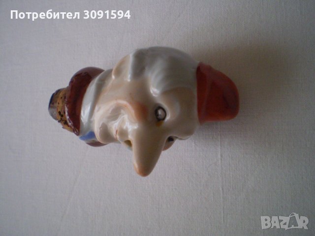 Немска порцеланова фигура Весела мъжка глава Коркова запушалка за бутилка, 1930 г, снимка 8 - Антикварни и старинни предмети - 40406252