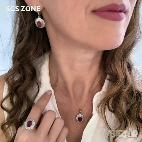 сребърни обеци с рубин, снимка 3 - Обеци - 51760016