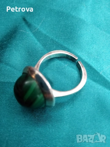 Сребърен пръстен с Малахит, снимка 3 - Пръстени - 53134591