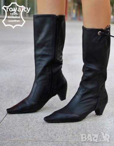 Ботуши на ток - черна ЕСТЕСТВЕНА кожа