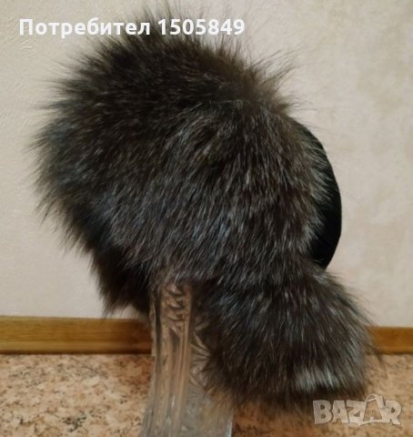 Шапка от естествен велур и сребърна лисица, снимка 8 - Шапки - 35611261