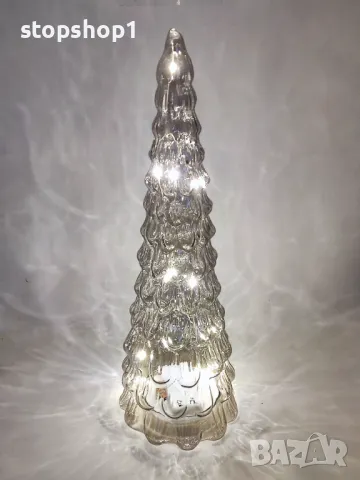 Стъклена светеща Led коледна елха 30см 10 диаметър 