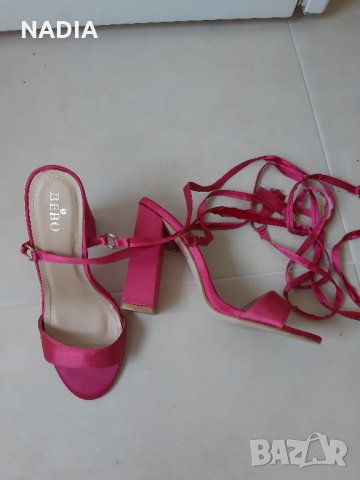 Сандали от сатен с връзки, снимка 2 - Сандали - 33455215