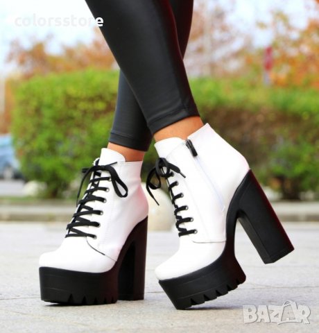 Боти на ток - бяла кожа с черно ходило - 591, снимка 4 - Дамски боти - 39523469