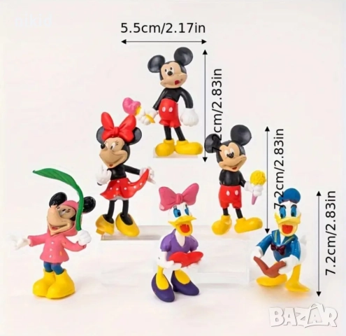 6 бр Мики Мини Маус с аксесоари пластмасови играчки фигурки декорация торта украса, снимка 6 - Фигурки - 35454918