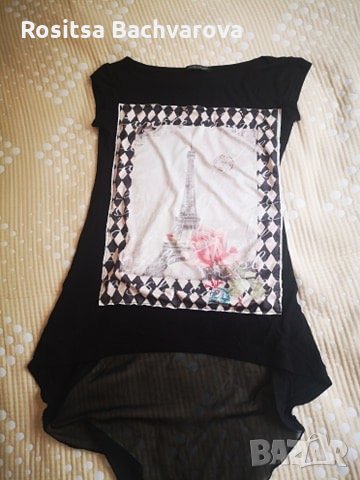 Черна тунина с айфелова кула, М размер, снимка 2 - Туники - 28823589