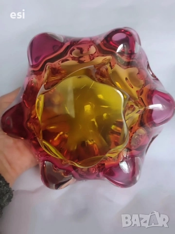 🩷 Стъклена купа Josef Hospodka за “Chribska Bohemia” , снимка 3 - Антикварни и старинни предмети - 52231972