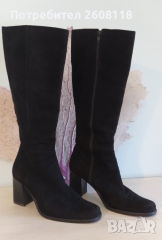 BALLY Folaga ботуши – черни, велур, до коляното №40, снимка 4 - Дамски ботуши - 38445539