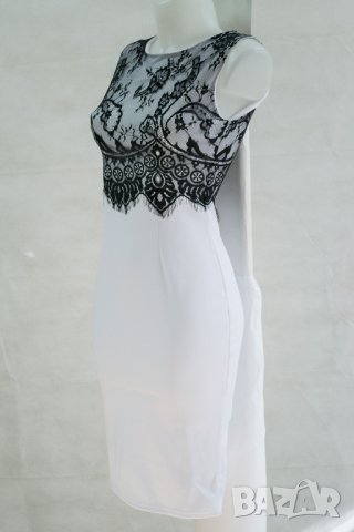 Бяла рокля с черна дантела марка Beauty's Love S, снимка 4 - Рокли - 38325799