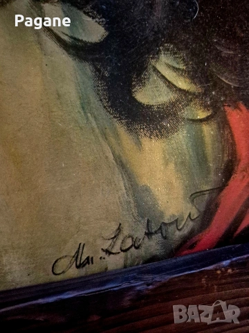 Ретро портрет на девойка – Мирко Лалович (M. Lalovic), Югославия – Винтидж, снимка 3 - Картини - 53570527