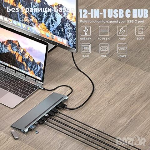 Нова 12-в-1 USB C Док Станция Хъб 3x Дисплей, Бърза Трансфер, Висока Съвместимост, снимка 5 - Друга електроника - 43425568