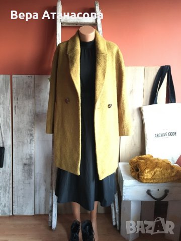👢 Тренди палто в цвят горчица със съдържание на вълна🧡 м/л 💄, снимка 5 - Палта, манта - 43955018