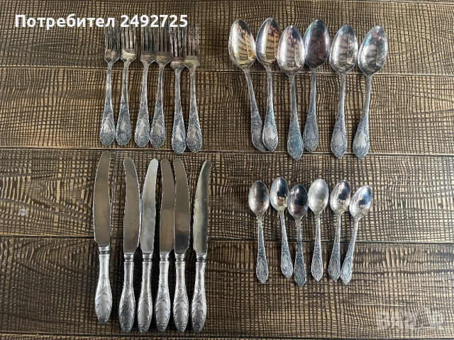 Руски столови прибори посребрени, 3 модела, снимка 4 - Антикварни и старинни предмети - 39674833
